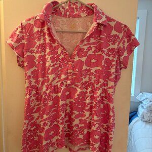 THRE 3 Pink & White Cotton Floral Polo Shirt Size XL